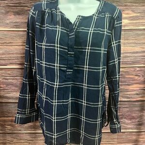 Nine West Sz M Womens Navy White Plaid Top
